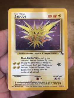 Pokemon TCG: 1999 Fossil Unlimited Zapdos 15/62 Holo Rare - Image 1
