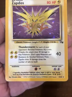 Pokemon TCG: 1999 Fossil Unlimited Zapdos 15/62 Holo Rare - Image 3