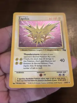 Pokemon TCG: 1999 Fossil Unlimited Zapdos 15/62 Holo Rare - Image 4