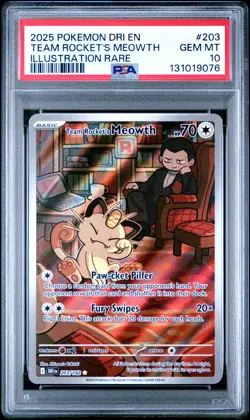 2025 POKEMON DRI EN-DESTINED RIVALS #203 TEAM ROCKET'S MEOWTH PSA 10 - Image 1