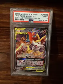 2019 POKEMON SM BLACK STAR PROMO #SM230 FULL ART/CHARIZARD & BRAIXEN GX PSA 9 - Image 1