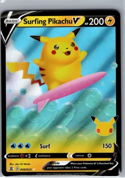 Surfing Pikachu V 008/025 Celebrations - Pokemon Card - NM - Image 1
