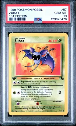 1999 POKEMON FOSSIL 1ST ED #57 ZUBAT PSA 10 - Image 1
