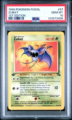1999 POKEMON FOSSIL 1ST ED #57 ZUBAT PSA 10 - Image 1