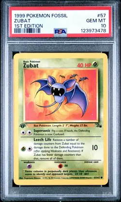 1999 POKEMON FOSSIL 1ST ED #57 ZUBAT PSA 10 - Image 1