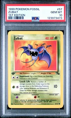 1999 POKEMON FOSSIL 1ST ED #57 ZUBAT PSA 10 - Image 1