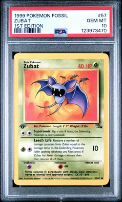 1999 POKEMON FOSSIL 1ST ED #57 ZUBAT PSA 10 - Image 1