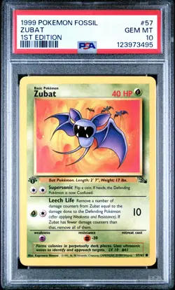 1999 POKEMON FOSSIL 1ST ED #57 ZUBAT PSA 10 - Image 1