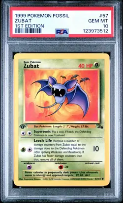 1999 POKEMON FOSSIL 1ST ED #57 ZUBAT PSA 10 - Image 1