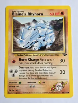 Blaine's Rhyhorn 65/132 Common Gym Challenge Pokemon LP - Image 1