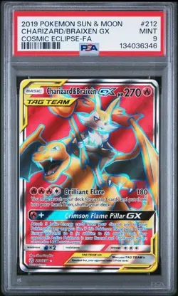 Pokemon Cosmic Eclipse Charizard And Braixen Full Art #212/236 PSA 9 MINT - Image 1