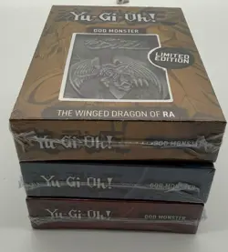 Auction #1 Yu-Gi-Oh! Egyptian Gods Set Embossed Metal Cards /5000 Sealed - Image 4