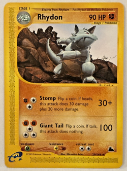 RHYDON Rare 29/144 Non-Holo Skyridge e-series WOTC Pokemon Card - NM - Image 1