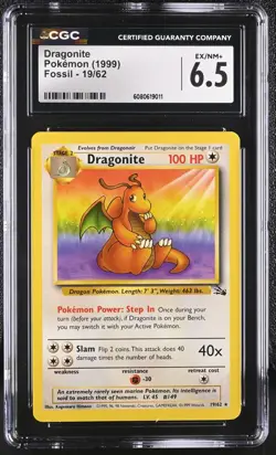 CGC 6.5 EX/NM+ Dragonite 1999 Fossil 19/62 Rare Pokemon Card - Image 1