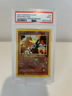 PSA 9 Entei 2001 Black Star Movie Promo 34 Reverse Holo Pokemon Card - Image 1