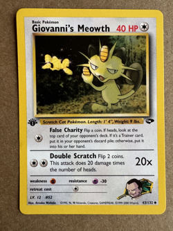 Giovanni's Meowth 43/132 Gym Challenge 1st Edition Non-Holo Pokemon Card NM+ - Image 1