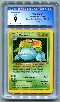 1999 POKEMON #15 VENUSAUR BASE SET UNLIMITED HOLO CGC 9 Mint - Image 1