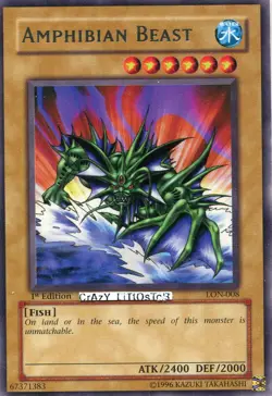 2 X YU-GI-OH AMPHIBIAN BEAST 1ST ED SILVER RARE N/MINT LON-008 - Image 1