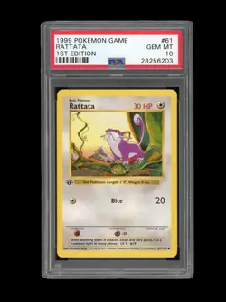 Pokemon PSA 10 GEM MINT Rattata 1st Edition Base Set Shadowless 1999 Card 61/102 - Image 1