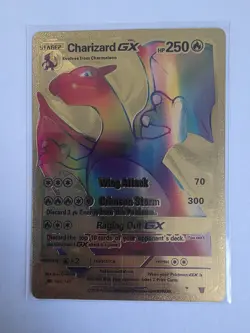 Pokemon Charizard GX HP250 Rainbow Gold Foil Fan Art Card - Image 1
