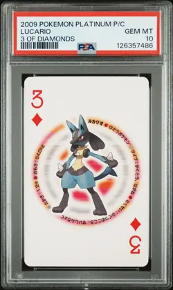 2009 POKEMON PLATINUM VERSION PLAYING CARDS 3 OF DIAMONDS LUCARIO PSA 10 - Image 1