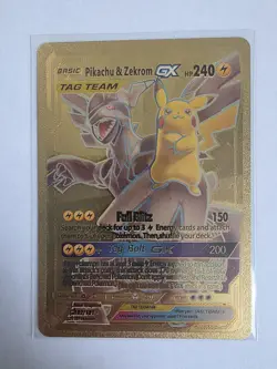 Pokemon Pikachu & Zekrom GX HP240 Full Blitz Gold Foil Fan Art Card - Image 1