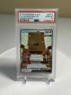 2019 POKEMON SUN & MOON HIDDEN FATES #SV74 FULL ART/STAKATAKA GX PSA 10 - Image 1
