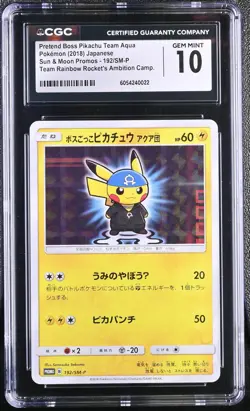 2018 Pokemon Japanese Pretend Boss Pikachu Team Aqua 192/SM-P CGC 10 - Image 1