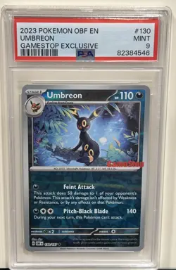 2023 POKEMON SV OBSIDIAN FLAMES GAMESTOP EXCLUSIVE UMBREON #130 PSA 9 MINT - Image 1