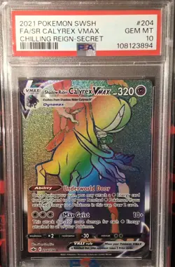 PSA 10 GEM MINT 2021 Pokemon Secret Rare 204/198 Shadow Rider Calyrex VMAX - Image 1