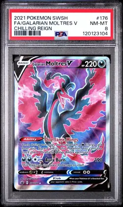 2021 Pokemon Galarian Moltres V PSA 8 Chilling Reign 176/198 - Image 1