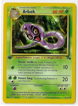 ARBOK - 31/62 - 1st Edition Fossil - Uncommon - Pokemon Card - NM - Image 1