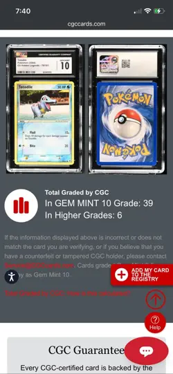 CGC 10 GEM MINT Totodile 2004 EX Hidden Legends 79/101 Pokemon Card - Image 3