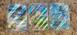 Pokemon Full Art Card LOT of 3 Meowth Fantastical Flames Articumo Piplup - Image 1