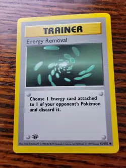 Pokemon Energy Removal 92/102 Base Set 1st Edition Shadowless Trainer - Image 1