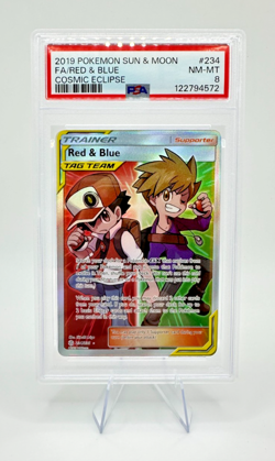 2019 Pokemon S&M Cosmic Eclipse Red & Blue #234 Tag Team Full Art | PSA 8 NM-MT - Image 1