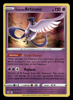 2021 POKEMON EVOLVING SKIES GALARIAN ARTICUNO 063/203 HOLO (RARE) - Image 1