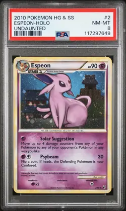 2010 Pokemon Heartgold & Soulsilver Undaunted Espeon Holo #2/90 PSA 8 - Image 1