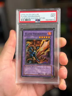2002 Yu-Gi-Oh LOB Flame Swordsman Legend/Blue Eyes 1st Edition PSA 9 Wavy - Image 1
