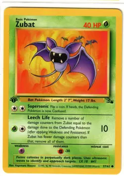 ZUBAT 1st Edition Fossil 57/62 Vintage English Pokemon Card 1999 WOTC NM - Image 1