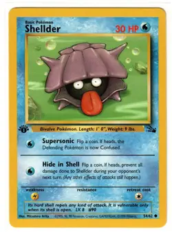 SHELLDER 1st Edition Fossil 54/62 Vintage English Pokemon Card 1999 WOTC NM - Image 1