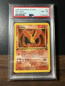 1999 Pokemon TCG Fossil Moltres 1ST Edition PSA 8 #27 - Image 1