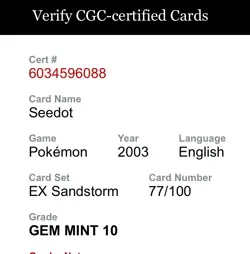 CGC 10 Seedot 77/100 EX Sandstorm 2003 Pokemon Card - Image 4