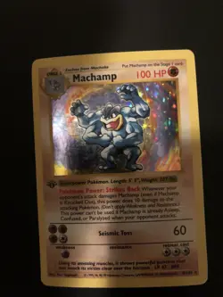 1st Edition Shadowless Machamp 8/102 Holo Base Set 1999 Pokemon Card TCG PLAYED - Image 1