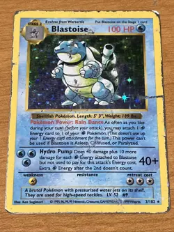 1999 Vintage Blastoise Holo-Rare Shadowless Base Set Pokemon TCG Card 2/102 DMG - Image 1