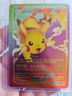 Pikachu V Rainbow Foil Fan Art Textured Collector Pokemon Card HP190 043/185 - Image 1