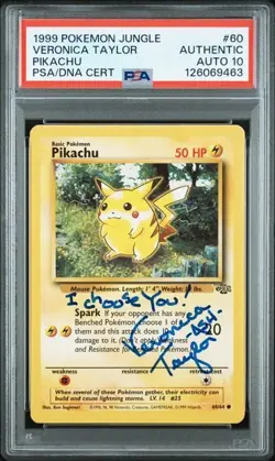1999 Pokemon Jungle Pikachu #60 Veronica Taylor Signed Card PSA/DNA 10 Autograph - Image 3