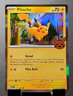 2023 Pokemon 62/193 PIKACHU Holo Rare Stamped Trick or Trade pack fresh✨🎃NM/MT - Image 1