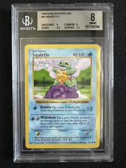 1999 Pokemon Base Set Shadowless Squirtle RED DIAMOND DOT ERROR #63 BGS 8 - Image 1