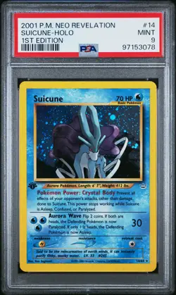 Suicune-Holo 1st Edition Pokemon Neo Revelation 14/64 PSA 9 - Image 1